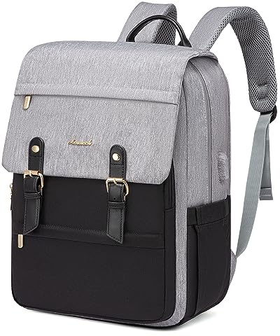 LOVEVOOK Laptop Rucksack Damen 15.6 Zoll, Backpack Women Waterproof Laptop-Rucksäcke, Arbeitstasche Tagesrucksack Groß, Schultasche mit Anti Diebstahl Tasche für Arbeit Reise Büro, Grau & Schwarz