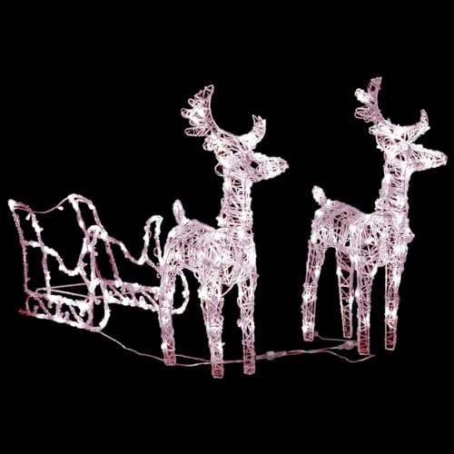 Homgoday LED Rentier mit Schlitten, Weihnachtsdekoration, Rentier und Schlitten, 160 LEDs, Acryl, USB, Rentier, Weihnachten, Outdoor, für drinnen und draußen, Baum, Rasen, Garten, warmweiß, 130 cm