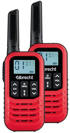 Albrecht Tectalk Go Funk-Gerät Set, mit USB-C, 16 Kanäle CTCSS PMR446, gebührenfrei, einfache Bedienung, Gürtelclip, Camping & Outdoor, 2 Stück, rot