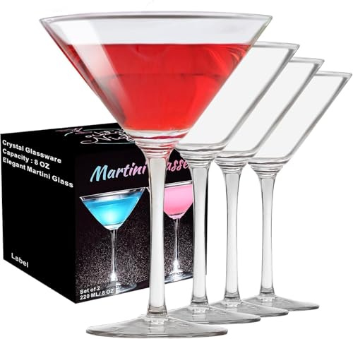 ParaCity Lot de 4 verres à martini, verres coupés, soufflés à la main, parfaits pour les cocktails, martini, margaritas, fêtes, boîtes de restauration et cadeaux (180 ml)