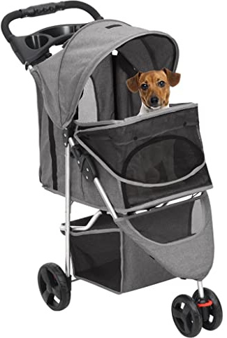FENLAX Hundewagen Faltbar Grau Oxford-Gewebe 80x46x98 cm Hundebuggy für Kleine Hunde Wagen für Katzen Katzenwagen für Draußen Wagen für Hunde Haustier-Buggy für Hunde und Andere Haustiere