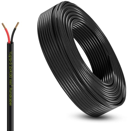 Fahrzeugleitung Anhängerkabel Rund oder Flach Kabel rot/schwarz 2X 0,75 1,0 1,5 mm² 2-adrig 6-24 Volt KFZ Auto (Rundkabel 4,0 mm², 20 Meter)