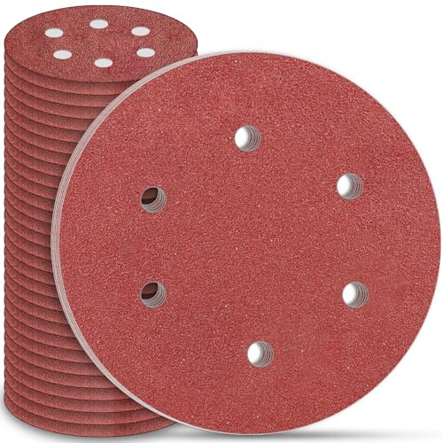STEBRUAM Slipskivor 225 mm, 30 st slippapper 6 hål runda slippapperssatser av sandpapper, korn P80 för slipmaskiner för gipsslipar och slipmaskiner