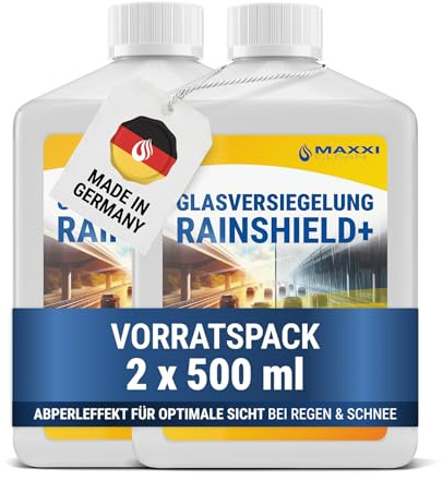 Maxxi Clean | 2x 500 ml Scheibenversiegelung [Rain Shield +] | Glasversiegelung | Nanoversiegelung | Regenabweiser mit Lotus-Effekt | Scheibenversiegelung mit Abperleffekt für klare Sicht
