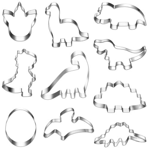 Torytoe Plätzchen Ausstecher, 10 Stück Dino Keksausstecher Groß, Edelstahl Keksausstecher, DIY Fondant Plätzchenausstecher Keksschneider, Dinosaurier Ausstechform für Kinder Geburtstag Dino Party Deko