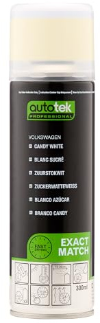 Autotek Professional Exact Match Car Spray Paint, Volkswagen Candy White Aerosol Spray, 300 ml