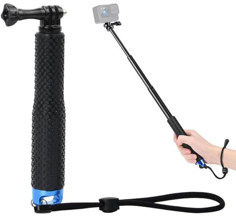 Bastone Impermeabile in Alluminio, 19-49 cm Bastone Selfie Telescopico, Asta Impugnatura Selfie Stick, Monopiede Allungabile per Action Cam Hero 7/6/5/4/3/2/1, Blu