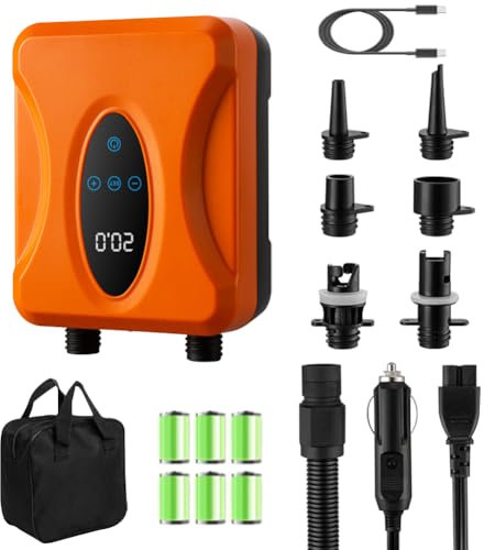 20PSI Hochdruck Elektrische Smart SUP Luftpumpe, 12000mAh Akku-betrieben, Dual Stage Inflation & Deflation, Auto-Off, 12V DC & USB Kabel für Paddle Boards, Surfen Kite, Zelt, Matratze (Drahtlos)