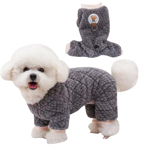 CutitiUU Pyjama en Polaire Douce et Chaude pour Chien,Manteau à Quatre Pattes en Peluche pour Animaux de Compagnie,Vêtements pour Animaux,Pull en Polaire Sherpa pour Animal (Gris, M)