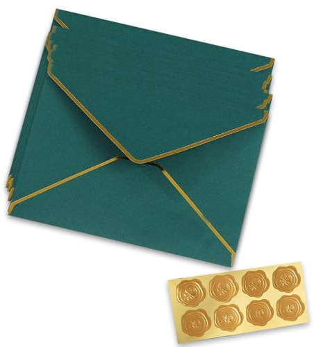 20 Stück Kraftpapier Umschläge Retro Kraftpapier Umschläge Goldfolienrand Luxuriöse Kuvert V-Klappe Briefumschläge Festliche Postkarte Umschlags für Weihnachten Geburtstag Hochzeit Geschenk Karten