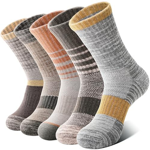 MOSEY KOSY Calcetines de Senderismo para Mujer con Lana Merino Térmicos y Transpirables para Trekking y Trabajo Exterior 5 Pares(Serie Amarilla,36-42)