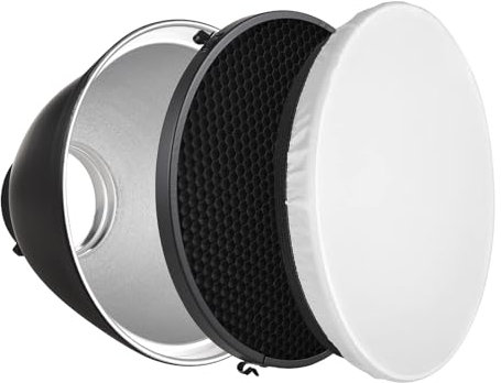 Beauty Dish Kit d'éclairage Softbox à abat-jour réfléchissant de 9 pouces Photographie de plat de beauté avec grille en nid d'abeille à 60 ° et chiffon doux blanc for studio de photographie d'effets d
