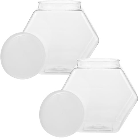 PRETYZOOM Tarros De Plástico Hexagonales Transparentes Para Dulces Tapa Hermética, Capacidad 3800 Ml, Prácticos Para Almacenamiento Doméstico De Snacks y Galletas, Pack De 2 Unidades