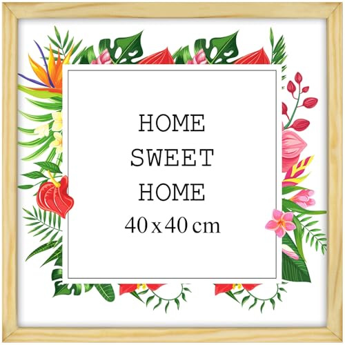 MG Design Cadre photo en bois 40 x 40 cm Naturel – plexiglas transparent, à suspendre vertical et horizontal – pour photos, posters et puzzles