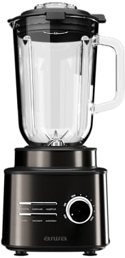 Aiwa Saberu 2500 ATB‑2500 Batidora de Vaso 2500 W, Jarra de Vidrio 1,5 L, 6 Programas, Control de Velocidad, Auto‑clean, 6 Cuchillas Satoku®. Color: Acero Inoxidable