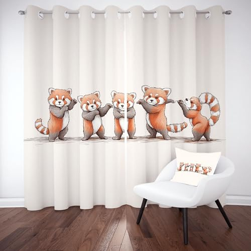 RRUxiia Niedlich Roter Panda Vorhang 2er Set mit Ösen, Karikatur Wald Tier Wildtier Vorhänge Blickdicht Wärmeisolierung, Kinder Gardine 225x140cm für Balkon Schlafzimmer Badezimmer