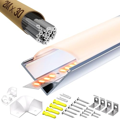 LASLUX Profilo LED Battiscopa 2M x 6, in Alluminio per Strisce fino a 19,7 mm, con Copertura, per Cartongesso e Piastrelle