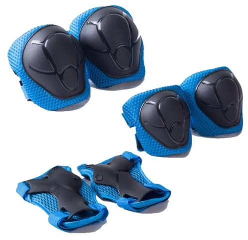 XFSRG Knieschoner Kinder Ellbogenschützer und Handgelenkschützer 6er Protektoren Set Verstellbare Knieschoner Kinder Knee Pads für Skate Skateboard Roller (Blau M)