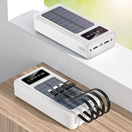 Power Bank, caricabatterie portatile, batteria esterna a ricarica rapida, caricabatterie solare da 30000 mAh, caricabatterie portatile USB-C, per telefono cellulare, dotato di quattro fili.