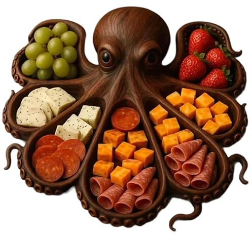 Plateau De Charcuterie en Bois en Forme De Pieuvre, Plateau De Charcuterie en Forme De Pieuvre À 7 Grilles, Plateau De Service en Bois en Forme De Pieuvre