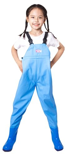 Fishing Waders for Kids Boys Girls Chest Waders Youth Fishing Wader with Pocket for Toddler Children Water Proof Wader with Boots Blue