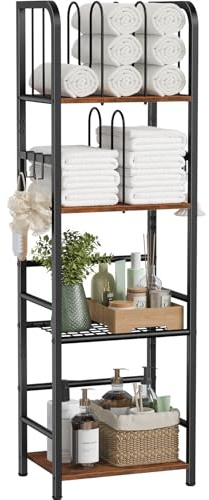 Snughome Towel Rack Free Standing 4-Tier M-Shaped Detachable Dividers, Metal Towel Storage Shelf for Bathroom, Pool Towel Rack Holder, Space-Saving Storage Organizer, Modern Bath Towel Storage Holder