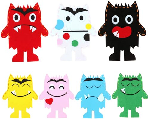Emociones de Color de Fieltro títeres de Dedo Monstruo - 7pcs sentirse clasificando títeres para niños -, títere de calcetín de Aprendizaje temprano de Bricolaje para la Fiesta de cumpleaños de la fi