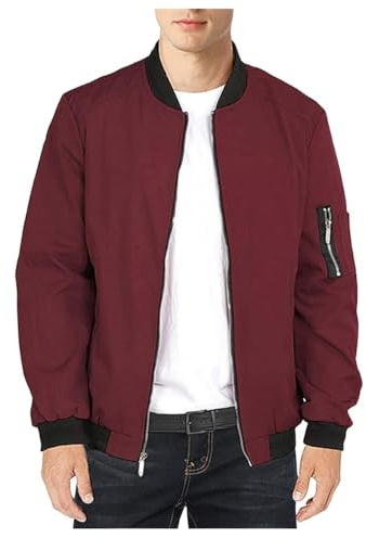 Shuanghao Uomo Primavera Autunno Classica Leggero Casual Jacket Cappotto Cotone Softshell Sottile Sportiva Baseball Bomber Collare Estivo Comodo Giubbotto All'Aperto Giacca Uomo Rosso scuro M