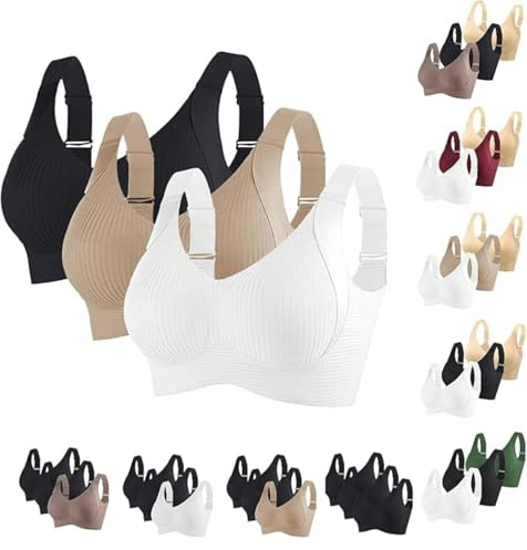 3er Pack Sport BH Damen Ohne Bügel BH Starker Halt Push Up Bra BHS Wireless Seamless Stütz Große Größen Bequem Soft Schlaf Bralette Anti Sagging BHS Gepolstert für Alltag Yoga