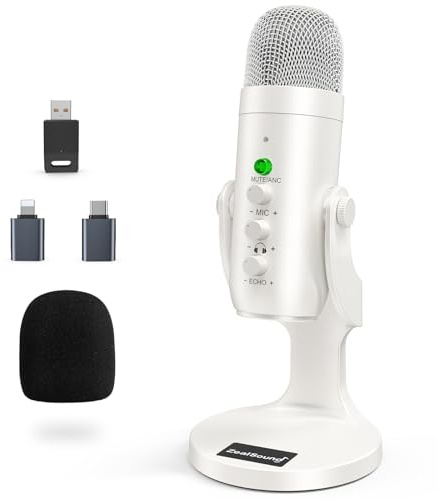 ZealSound Kabelloses Mikrofon, USB-Mikrofon für iPhone, PC, iPad, Android-Handy, kabellos, Kondensator, Desktop-Mikrofone mit stummem Echo-Monitor, Lautstärkeregelung, 2,4 GHz, für Podcast, ASMR