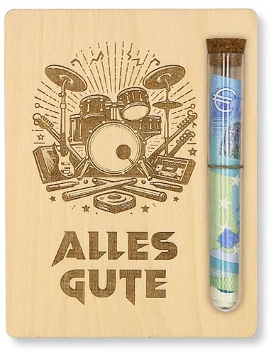 ZUKLA Verpackung für Geldgeschenk Schlagzeug - 13 x 10 cm - mit Reagenzglas - Geschenk für Schlagzeuger