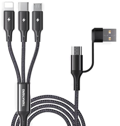 tigratigro Multi Cavo di Ricarica, 4 in 1 Multiplo Cavo USB 1.8M, Nylon Intrecciato Cavetto USB A/C a Light-ning/Tipo C/Micro per iPhone/Galaxy/Android/Tablet