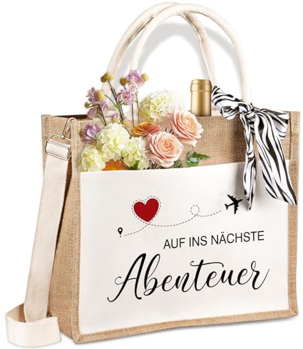 Giftota Jutetasche „Auf ins nächste Abenteuer“ – Abschiedsgeschenk für Kollegin zur Rente, Geschenk für Freundin & Reisende | Jute Tote Bag, Geschenke für Frauen, Jutebeutel Reise-Einkaufstasche
