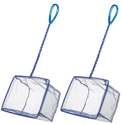Pawfly 2 Pcs Fish Net with Braided Metal Handle and Nylon Mesh for Fish Tank, Aquarium Small Fish & Minnow Net for Pond Freshwater and Saltwater, 5 x 3.5