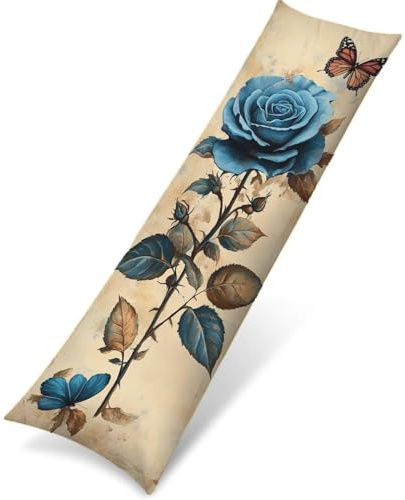 Blu Cuscino per Dormire Laterale 60x180 Cuscino Lungo per Dormire Lateralmente, Cuscini per il Collo, per Gravidanza e Sostenere la Maternità, Migliorare Qualità Del Sonno, Federe Cuscini Fiori Q-1614