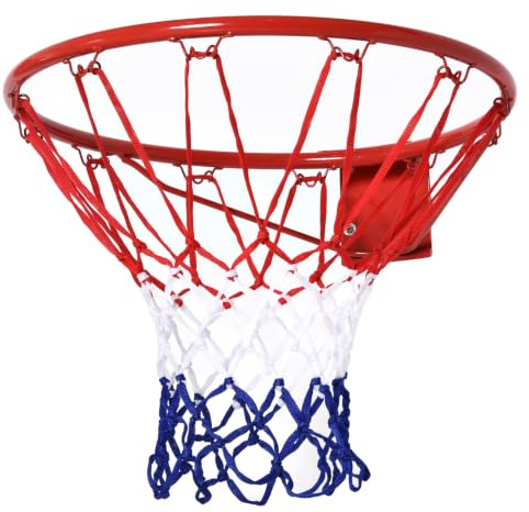 HOMCOM Basketballkorb für Erwachsene Outdoor Wandmontage Ø46 cm Netz | Indoor, Basketball Board, Rot + Blau + Weiß