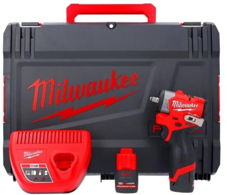 Milwaukee M12FSCIWF38-252X 12V M12 Fuel Sub Compact Cordless Brushless Impact Wrench 3/8 Friction Ring with 2 x 2.5Ah High Output Batteries, Charger & Case