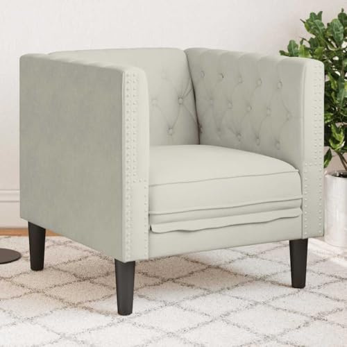 QUAHEAS Chesterfield-fåtölj, krämfärgad sammet, elegant klädselfåtölj med knappstängning, bekväm soffa för vardagsrum, robusta träben, max. 110 kg lastkapacitet