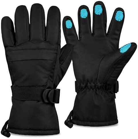 CityComfort Guanti Sci Donna e Ragazzi, Termici Impermeabili con Touch Screen per Sport Outdoor con Fodera in Pile (Donne Nero)