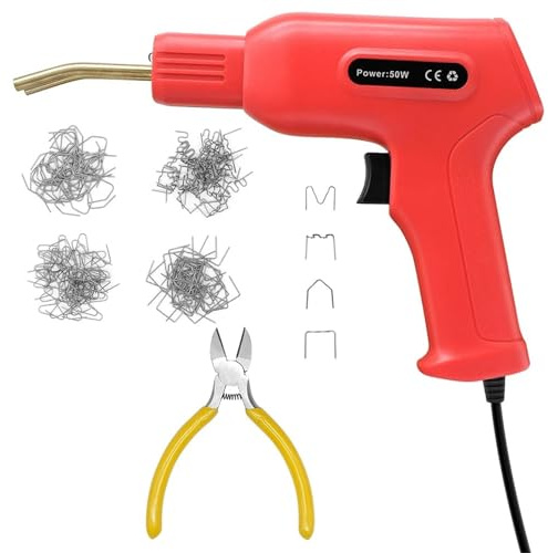 Saldatrice per plastica Kit di saldatura per plastica con 200 punti metallici da 50 W, pistola termica, strumenti per la manutenzione del paraurti dell'automobile 2-in-1 Saldatrice Plastica(With gun)