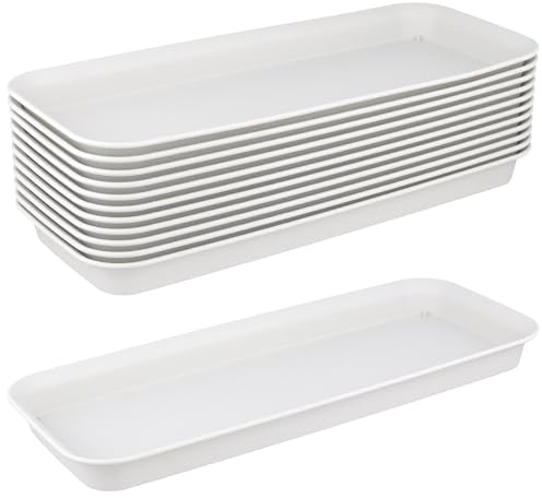 CHUENHEI 12 stycken växter underlägg rektangulär plast, 39,5 x 17 x 3 cm underlägg blomkruka vit, växtkruka tefat rektangulära blomunderlägg för inomhus, utomhus, trädgård