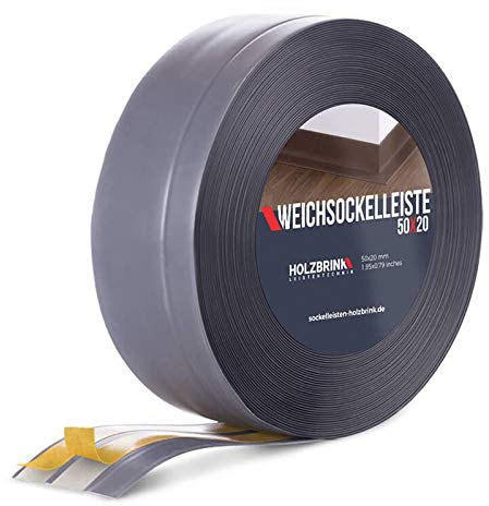 HOLZBRINK Weichsockelleiste selbstklebend PVC 50x20mm, 5 m | Winkelleiste für Küchenarbeitsplatte, Bodenbelag | Eckleiste selbstklebend | Farbe: Dunkelgrau