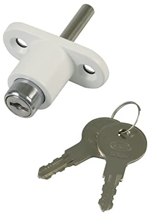 Amig - Serratura di sicurezza per finestre scorrevoli Mod.45; Chiusura a sovrapporre con 2 chiavi e Tirafondi per l'installazione, In acciaio Finitura bianco, Dimensioni: 53 x 23 mm