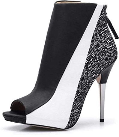 CAMSSOO Ankle Boots for Women, Peep Toe Stiletto Zipper Fashion High Heel Booties Party Wedding Prom Size 7