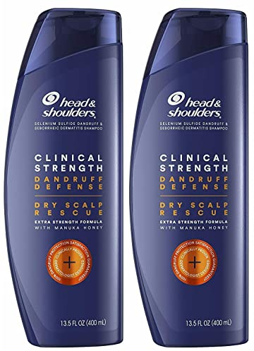 Head and Shoulders Shampoo, Clinical Strength Dandruff Defense - Dry Scalp Rescue, Extra Strength Formula with Manuka Honwy - Twin Pack