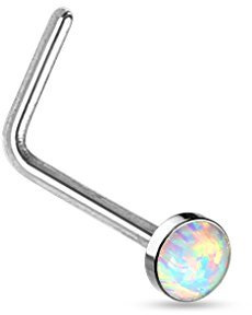 Tapsi´s Coolbodyart® Nasen Piercing Stecker Gebogen Edelstahl Chirurgenstahl 316L Glitter Opal Weiß