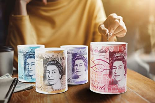 2 x Tin MONEY BOX ® - STERLING MONEY BOX TIN PIGGY BAK, MONEY TIN,SAVINGS,CHRISTMAS FUND, STERLING MONEY POT TINPLATE SAVING MONE BOX, 15 x 10 x 10 cm - PACK OF 2