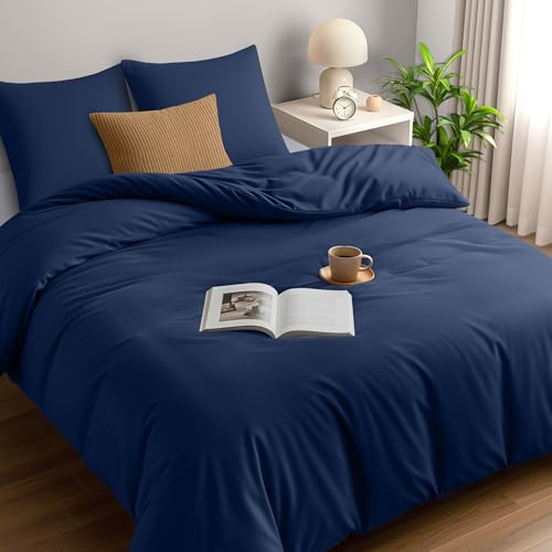 Utopia Bedding Housse de Couette 220x240 cm avec 2 Taies d'oreiller 65x65 cm (Marine) - Parure de lit 220 x 240 cm - Ensembles de Housses de Couette en Microfibre brossée Douce