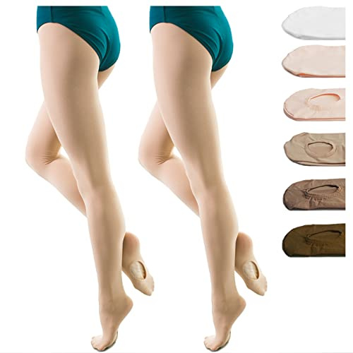 DANCEYOU 2 Paia Collant da Balletto con i Piedi/Convertibili Calze da Danza per Ragazze Donna, Nudo L