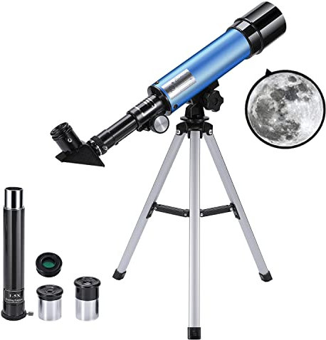 Refraktor Teleskop Astronomie für Kinder, Uverbon Astronomisches Teleskop Fernrohr Astronomy mit Verstellbarem Aluminium Stativ, 360/50 mm 90 x HD Zoom, Tragbares, für Kinder und Erwachsene Anfänger